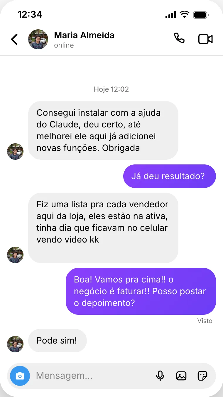 Depoimento: cliente instalou com a IA e colocou os vendedores na ativa